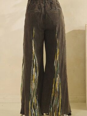 New!! Oli & Hali Brown Corduroy Wide-Leg Jeans with Multicolor Fringe Stripes